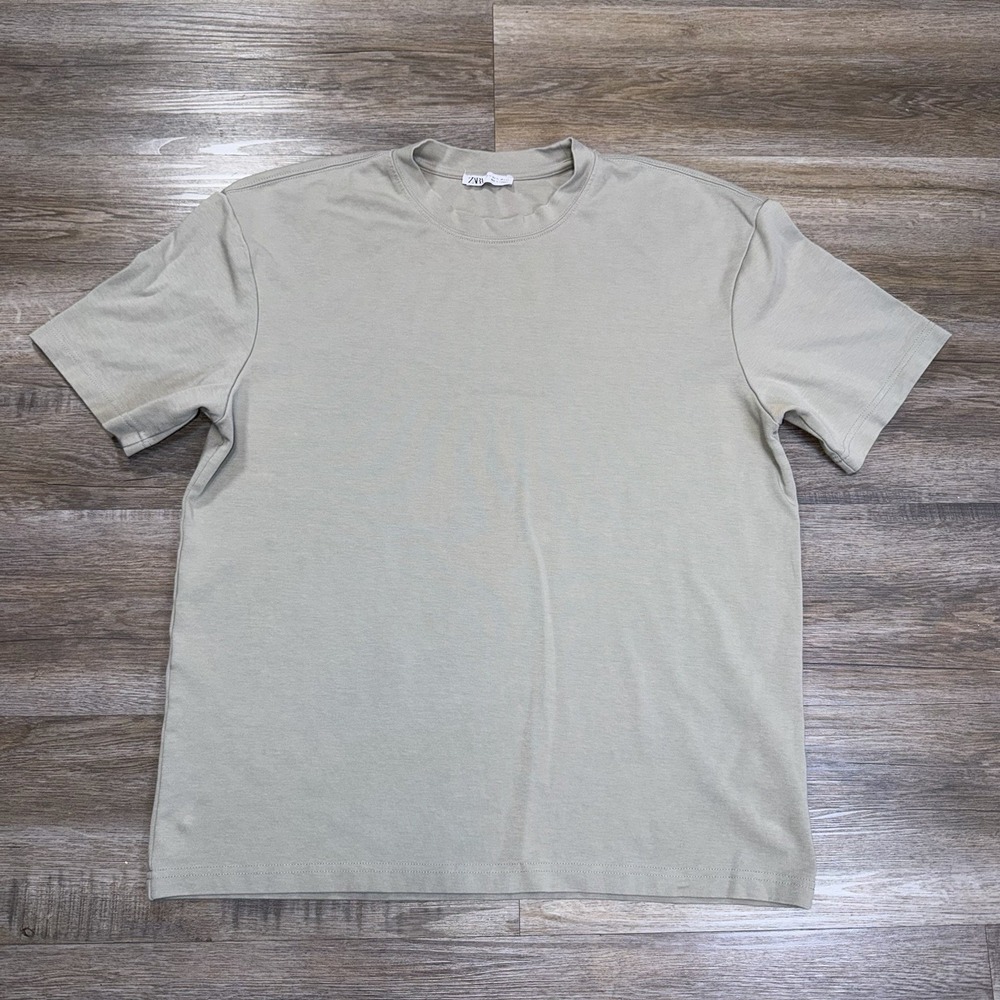 Zara Sage Green Basic Crewneck Tee Mens XL Relaxed Fit Short-Sleeve
